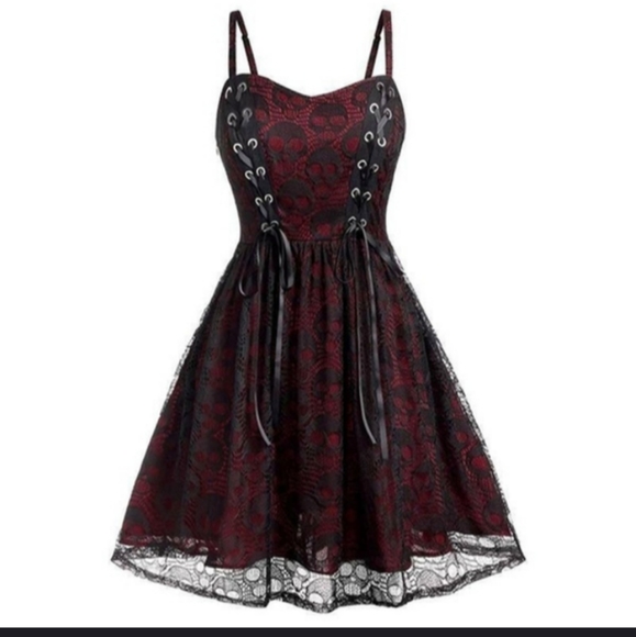 Dresses & Skirts - HP! NWT Sexy Lace Skull Overlay Red Corset Dress L
